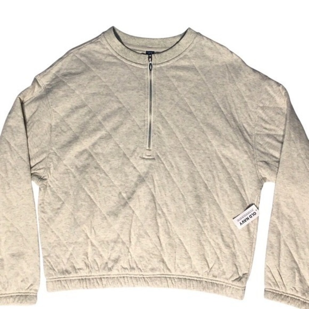 Old Navy Womens Quilted Quarter Zip‎ Sweatshirt Oatmeal Heather L Tall 703471-03